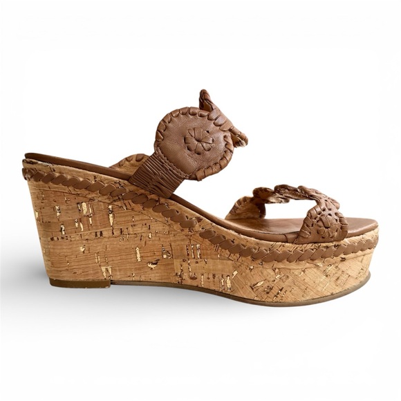Jack Rogers Leigh Cognac Brown Leather Cork Wedge Sandals Women’s size 5 - Picture 4 of 11